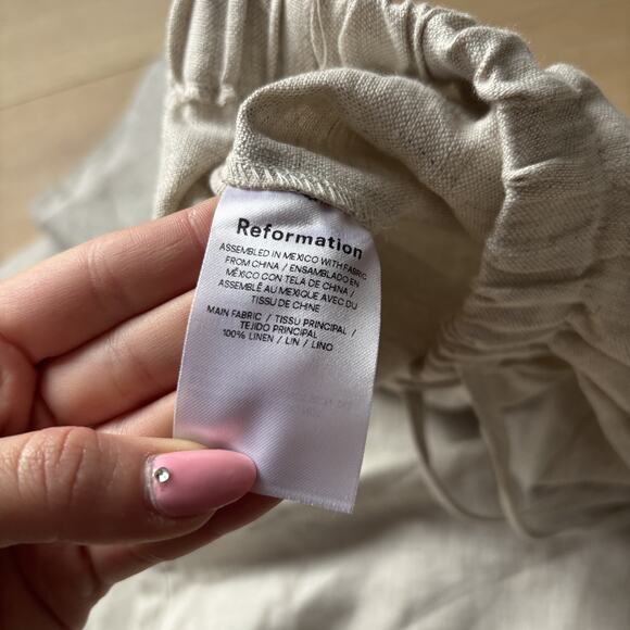 NWT Reformation Olina Linen Pant Drawstring Wide Leg Size L Petite Oatmeal - Picture 11 of 12